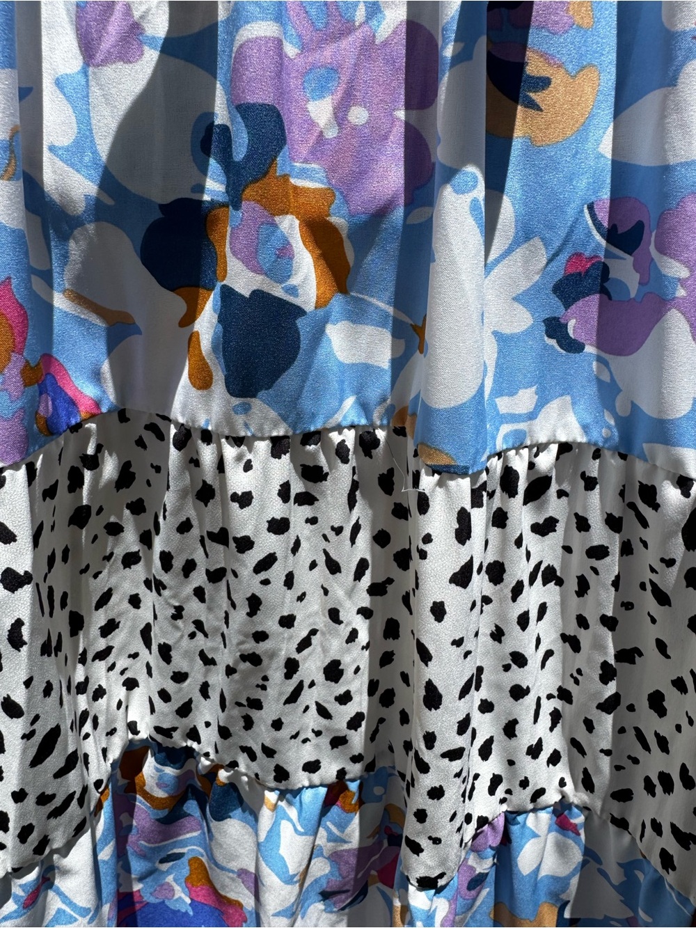 Umgee nwt ptp 19” Floral Tiered Midi Dress in Pastel Blue/black dots - Picture 8 of 9